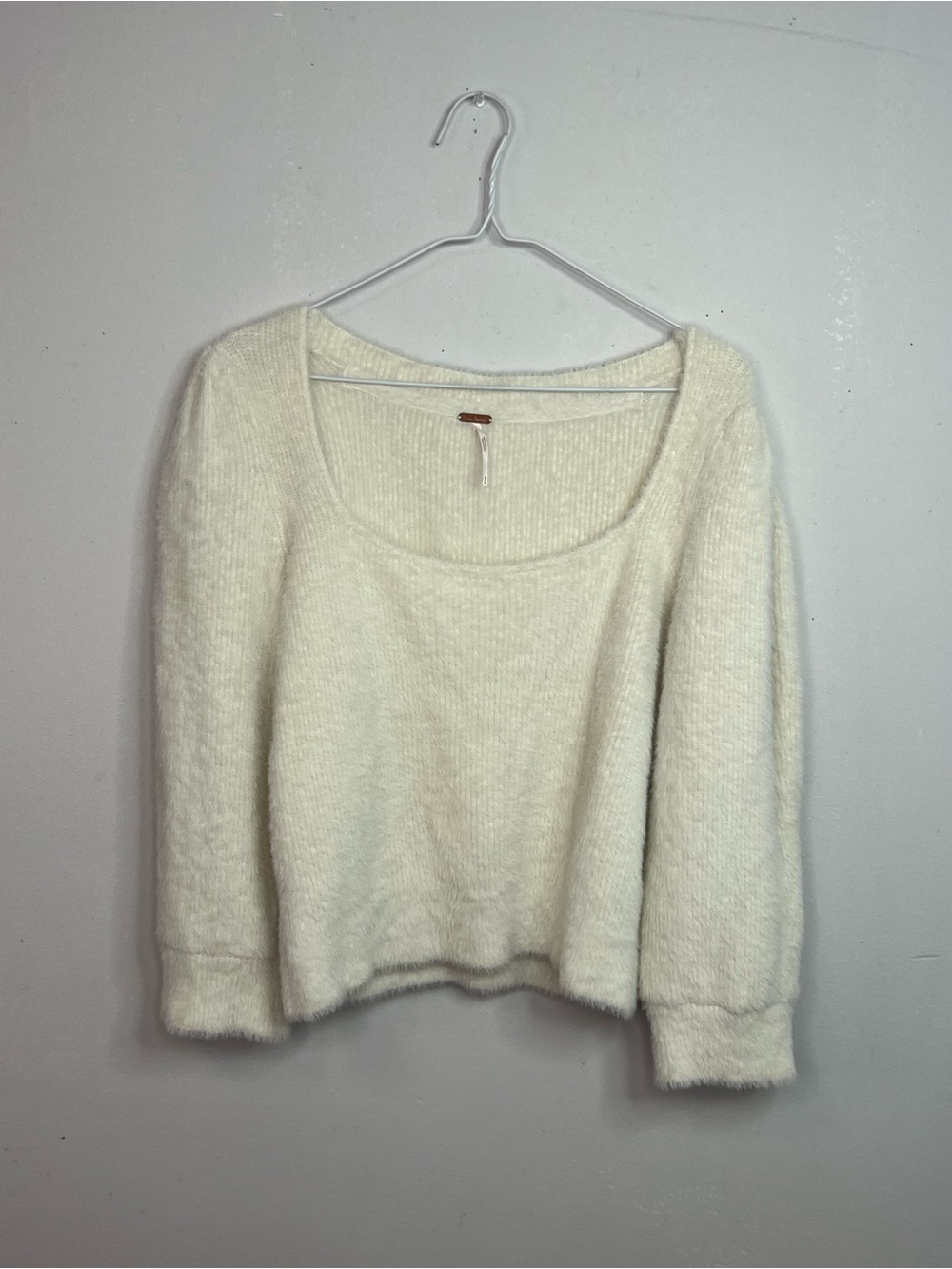 Free People Scoop Neck Fuzzy Knit Sweater in Cream - Picture 2 of 7